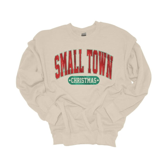 Womens Christmas Sweatshirt Small Town Christmas Festive Holiday Crewneck Sweatshirt-Sand-4xl
