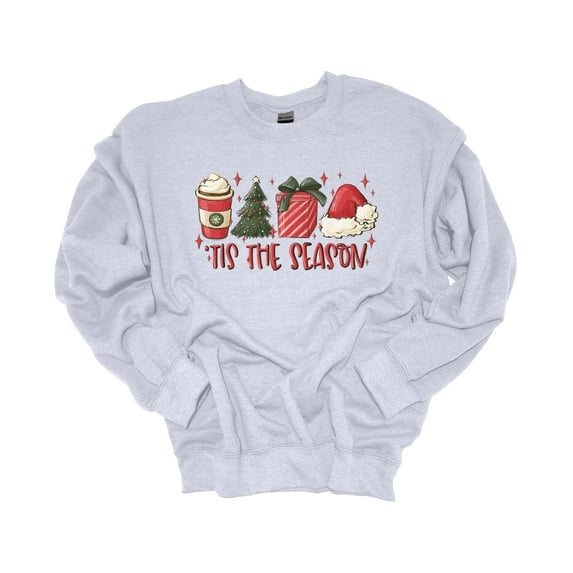 Womens Christmas Sweatshirt 'Tis The Season Coffee Gift Christmas Tree Festive Holiday Crewneck Sweatshirt-Ash Grey-small