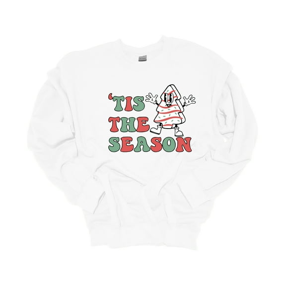 Womens Christmas Sweatshirt Tis The Season Retro Tree Cake Crewneck Sweatshirt-White-xxl