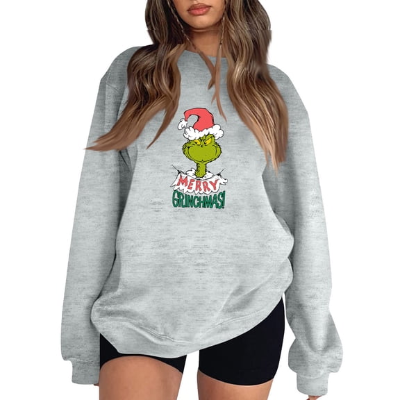 Womens Christmas Sweatshirt Ugly Christmas Sweater Printed Long Sleeve Graphic Holiday Pullover Light Gray XL