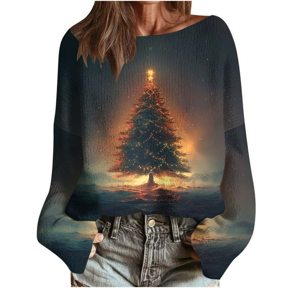 Womens Christmas Sweatshirt,Women Round Neck Tops Long Sleeve Pullover Sweater Blouses Xmas Graphic Sweatshirts Casual Tops Comfy Fall Fashion Outfits Winter Christmas Clothes