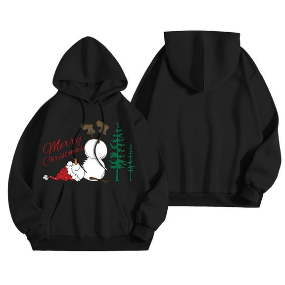 Womens Christmas Sweatshirt Women'S Christmas Color Blocking Snowman Cartoon Printed Long Sleeve Hooded Hoody Women Hoodies Black L