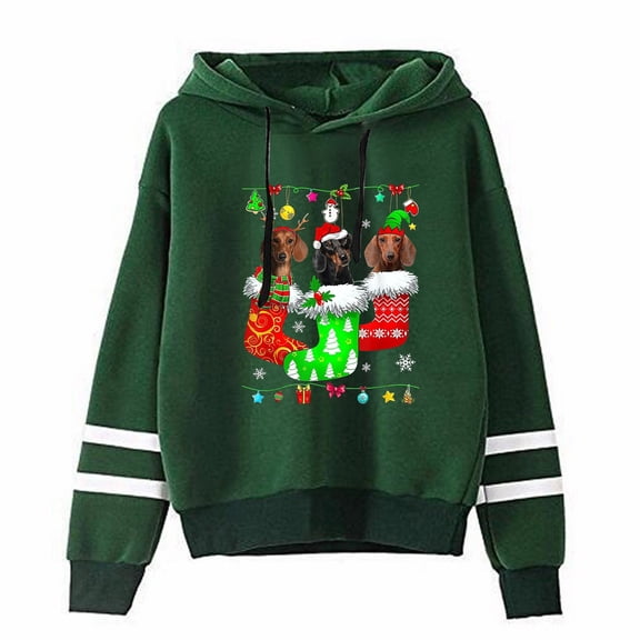 Womens Christmas Sweatshirt Women'S Christmas Dog Casual Temperament Loose Long Sleeve Sweater Christmas Hoodie Green M