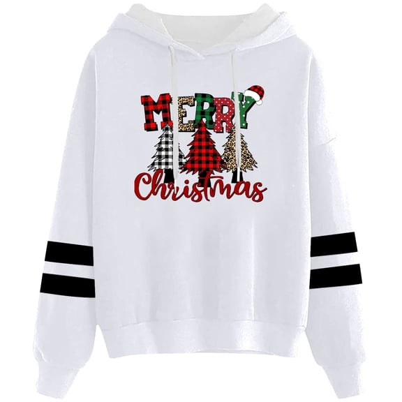 Womens Christmas Sweatshirt Women'S Christmas Printed Long Sleeve Tops Top | Festive Hooded Hoody Hoodies for Women White XL