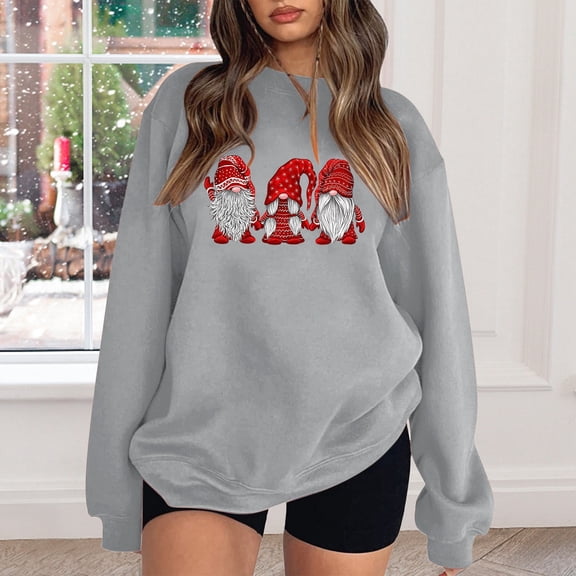 Womens Christmas Sweatshirt Women'S Fall Winter Loose Top Christmas Shoulder Sleeve Hoodless Pullover Hoody Sweater Christmas Hoodie Light Gray M