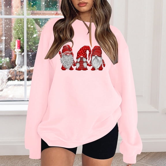 Womens Christmas Sweatshirt Women'S Fall Winter Loose Top Christmas Shoulder Sleeve Hoodless Pullover Hoody Sweater Womens Hoodie Pink M