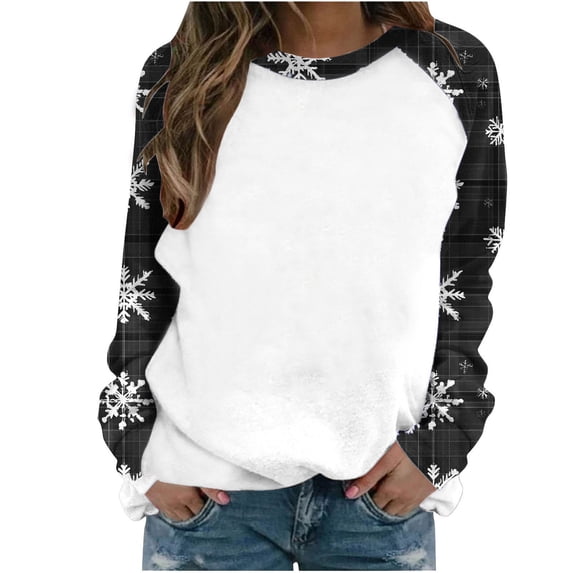 Womens Christmas Sweatshirts Colorblock Crewneck Pullover Long Sleeve Plaid Snowflakes Loose Casual Holiday Tops (2XL, Dark Gray)