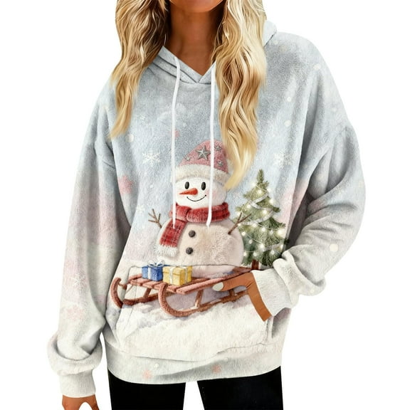 Womens Christmas Sweatshirts Flannel Fuzzy Hoodie for Women Oversized Fit Pocketed Long Sleeve Soft Sweaters (M, Xmas-White)
