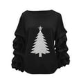 thumbnail image 1 of Womens Christmas Sweatshirts Pleated Long Sleeves Christmas Tops Crew Neck Pullover Sweater Blouses Xmas Graphic Dressy Causal Christmas Shirts Top, 1 of 5
