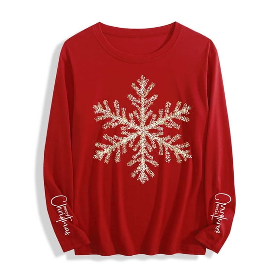 Womens Christmas Sweatshirts Round Neck Tops Long Sleeve Sweatshirt Xmas Graphic Pullover Sweater Blouse Comfort Casual Pullover Tops