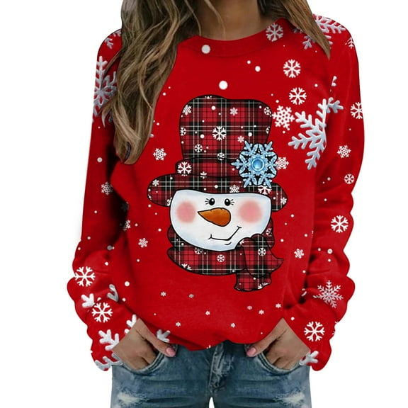 Womens Christmas Sweatshirts Sweaters Teen Girls Long Sleeve Crewneck Cute Reindeer Graphic Xmas Shirts Pullovers