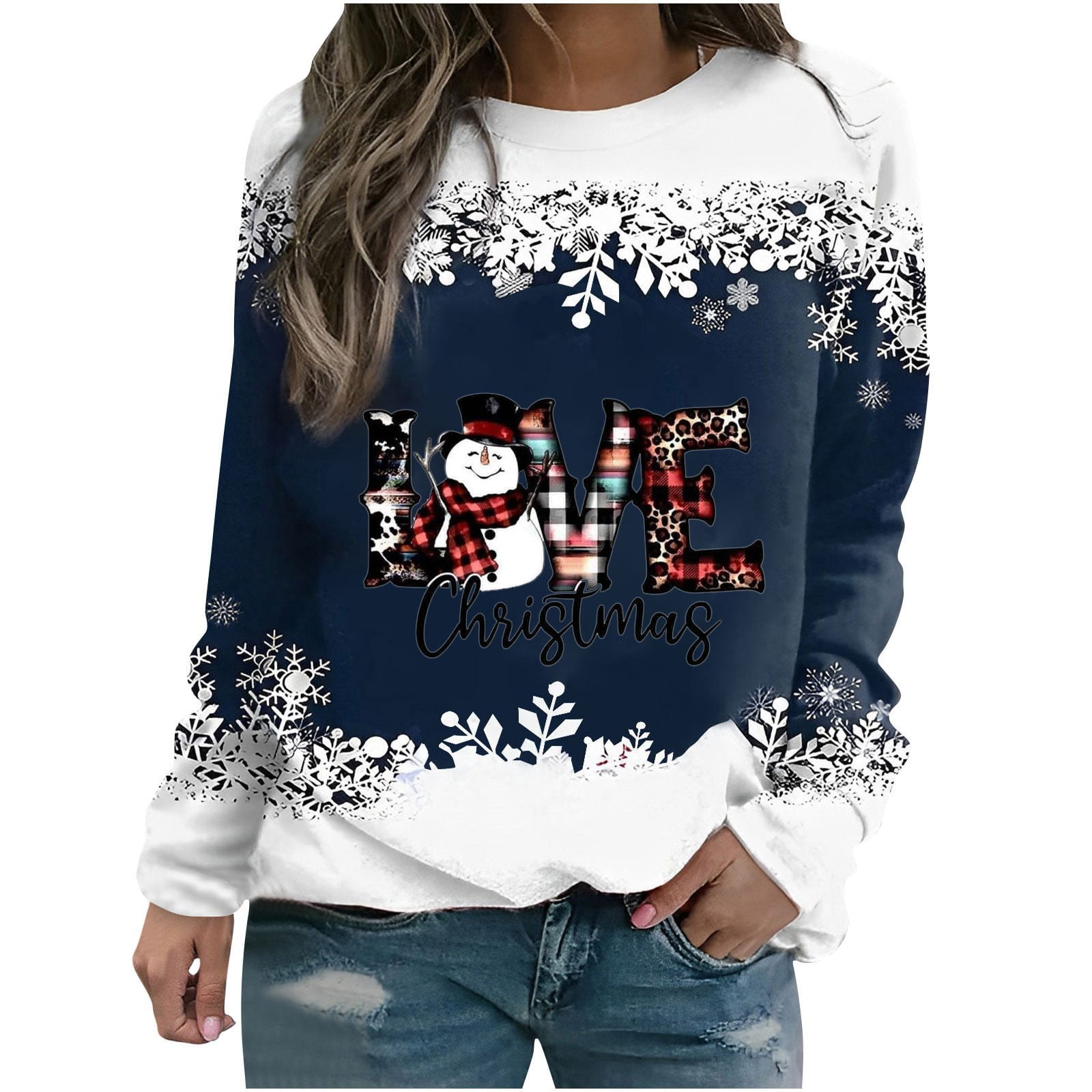 YanHoo Christmas Sweatshirt Funny Christmas Tops Christmas Sweatshirt under  10 dollars for Women Casual Crewneck Sweatshirts Long Sleeve Holiday