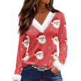 Womens Christmas T Shirts Xmas Snowflake Print Tshirts Faux Fur Trim V