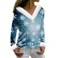 Womens Christmas T Shirts Xmas Snowflake Print Tshirts Faux Fur VNeck