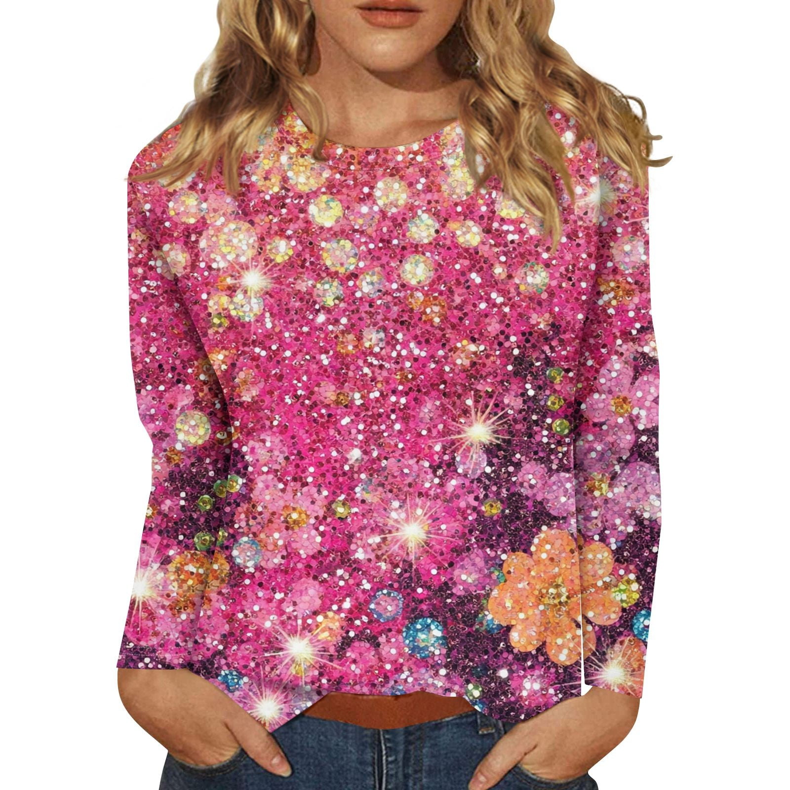 Womens Christmas T Shirts Xmas Snowflake Print Tshirts Round Neck