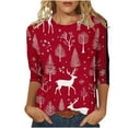 thumbnail image 1 of Womens Christmas Tees Goblet Printed Shirts 3/4 Sleeve Pullover Christmas Tree Graphic Sweatshirt Santa Claus Clothes Garland Reindeer Outfits Shining Stars Garments Casual Shirt, 1 of 5