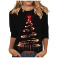 thumbnail image 1 of Womens Christmas Tops 3/4 Length Sleeve Crew Neck Xmas Tree Printed Graphic Tee Shirts Holiday Casual T-shirt (L, Black 01), 1 of 5