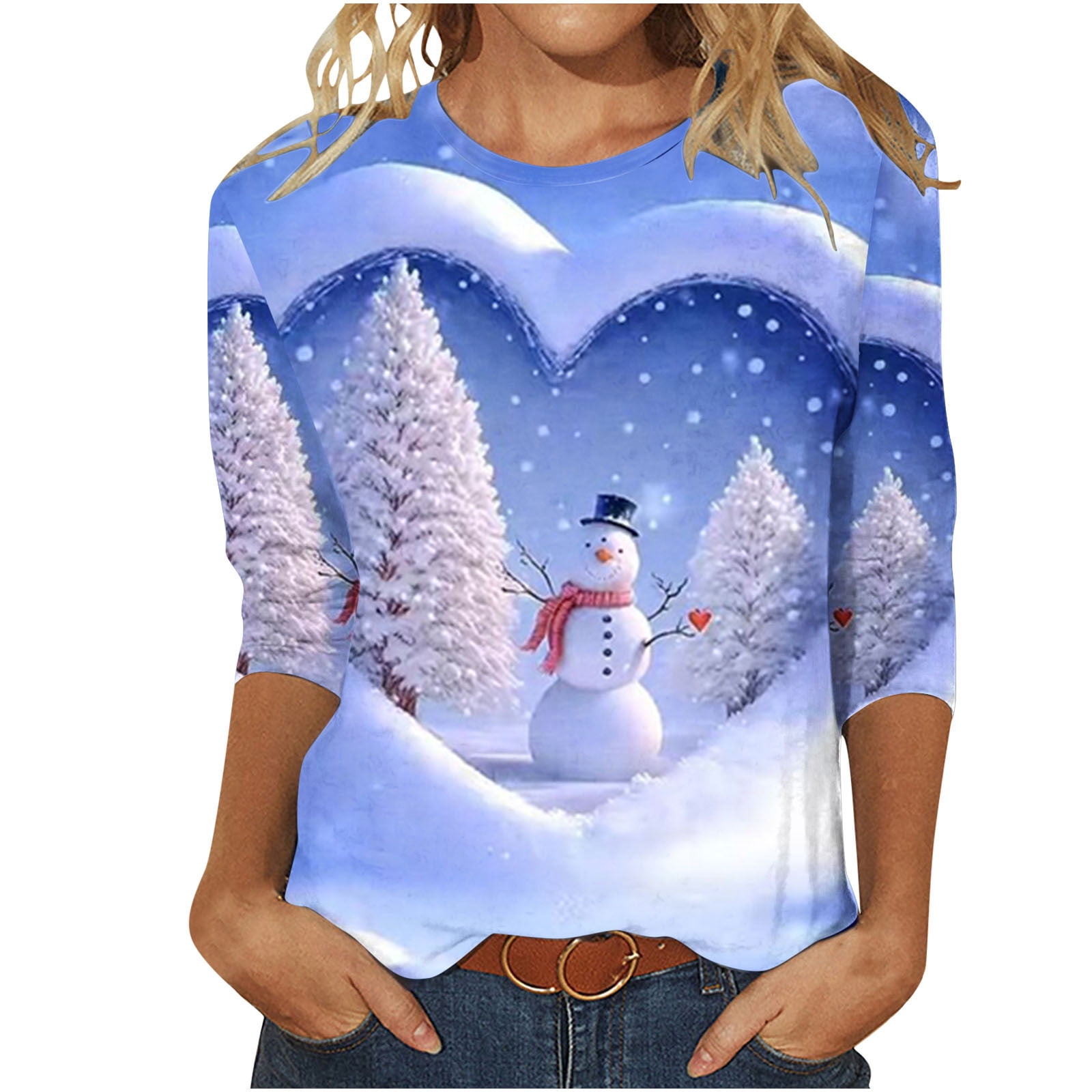 Womens Christmas Tops 3/4 Sleeve,Christmas 3/4 Sleeve Tops for Womens Womens Christmas Top