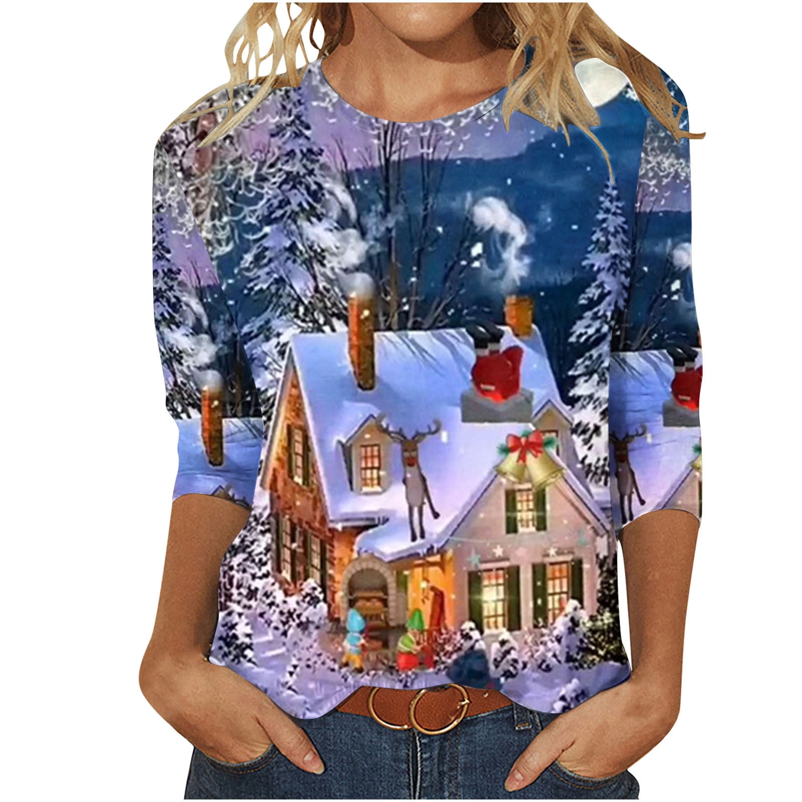 Lighten Deals of The Day Christmas Tree Topper Hawaiian Shirts for Girls  Tight Shirts for Women Christmas Sweater for Women Cute New Christmas Tops