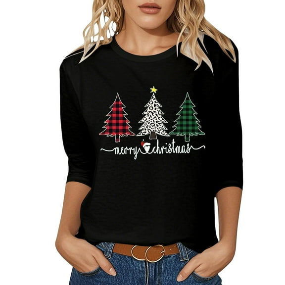 Womens Christmas Tops 3/4 Sleeve Shirts Casual Fashion Fall Clothes For Women Tees Blouses