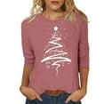 thumbnail image 1 of Womens Christmas Tops 3/4 Sleeve Shirts Fashion Tree Print Loose Casual Xmas Fistival Tops, 1 of 4