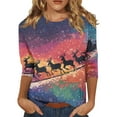 Womens Christmas Tops 3/4 Sleeve Xmas Tree Graphic Shirts Merry and