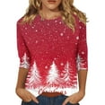 Womens Christmas Tops 3/4 Sleeve Xmas Tree Graphic TShirts Merry and