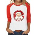 thumbnail image 1 of Womens Christmas Tops Crew Neck 3/4 Sleeve Raglan Shirts for Women Xmas Tree Print Plus Size Holiday Graphic Tees (5XL, Red 01), 1 of 4