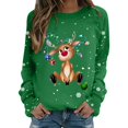 thumbnail image 1 of Womens Christmas Tops Cute Cartoon Elk Graphic Long Sleeve Crewneck Pullover Shirts Xmas Gift Clothes, 1 of 4