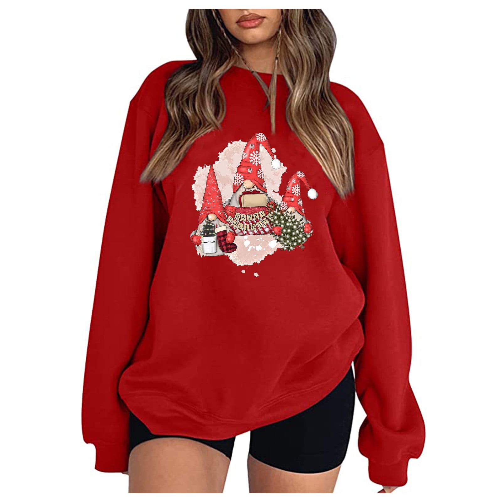 Womens Christmas Cute Gnome Print Casual Sweatshirt