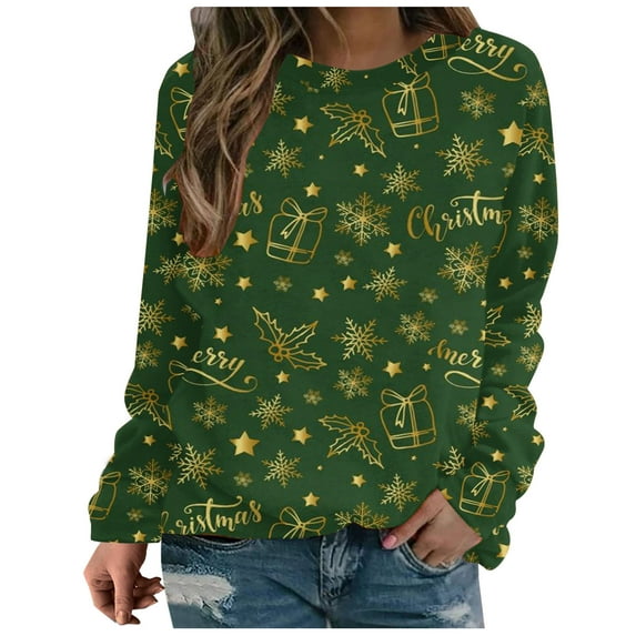 Womens Christmas Tops Cute Graphic Tshirts Long Sleeve Pullover Casual Crewneck Sweatshirt Loose Comfy Tops Blouse