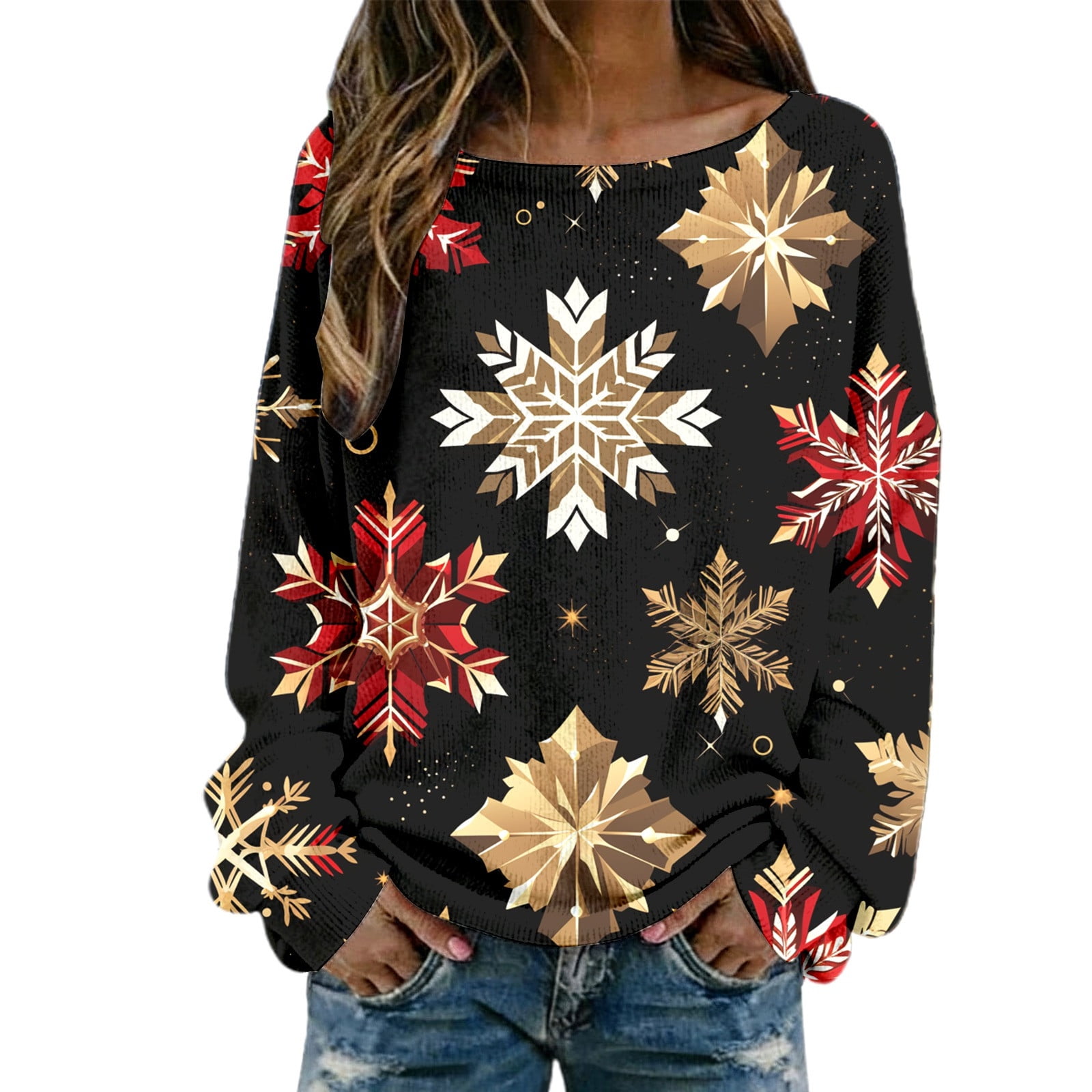 Womens Christmas Tops Long Sleeve Shirts Fair Isle Knit Tunic Sweater ...