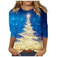 thumbnail image 1 of Womens Christmas Tops Shirts 3/4 Sleeve Christmas Tree Printed Crewneck Casual Santa Xmas Tees Blouses, 1 of 4