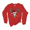 thumbnail image 1 of Womens Christmas Tshirt Steer Skull Christmas Lights Holiday Festive Ladies Long Sleeve T-shirt Graphic Tee-Red-medium, 1 of 1