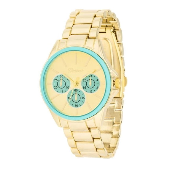 Womens Chrono Gold Metal Watch, Blue