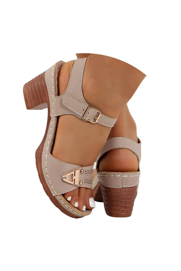 Womens Chunky Block Heels Sandals Ankle Strap Slip On Shoes Causal Shoes Ladies Dress Shoes for Summer