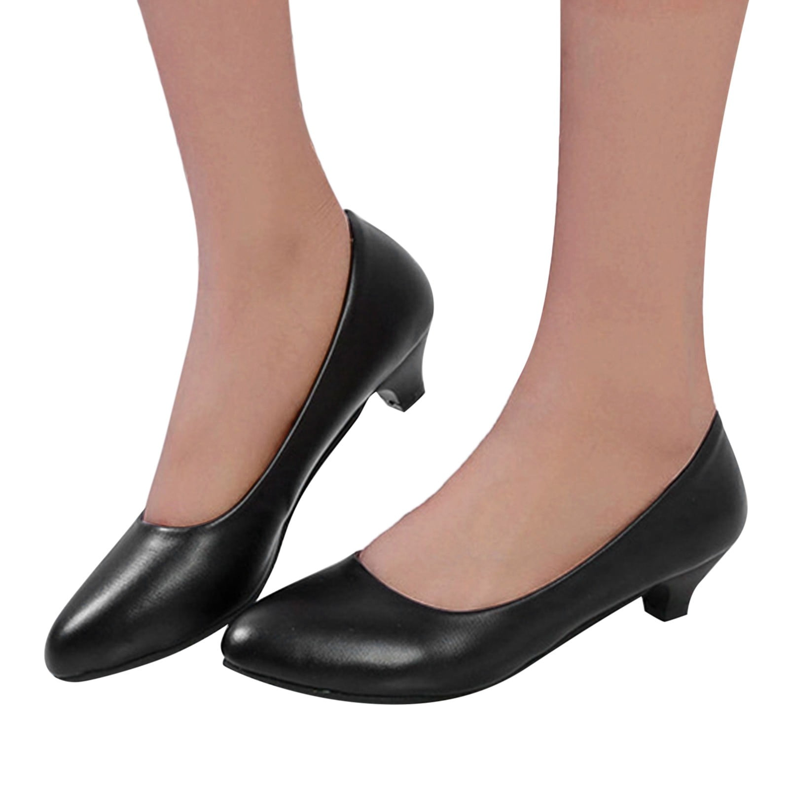 Womens Chunky Block Heels Slip On Closed Toe Work Pumps Comfortable ...