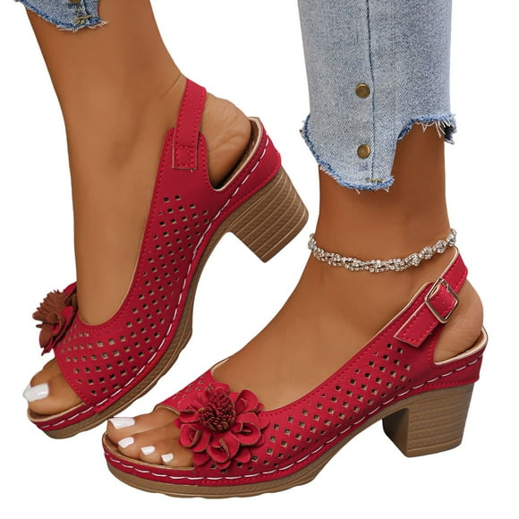 Womens Chunky Block Heels Wedges Shoes Open Toe Slip On Shoes Dressy Slingback Heels for Women