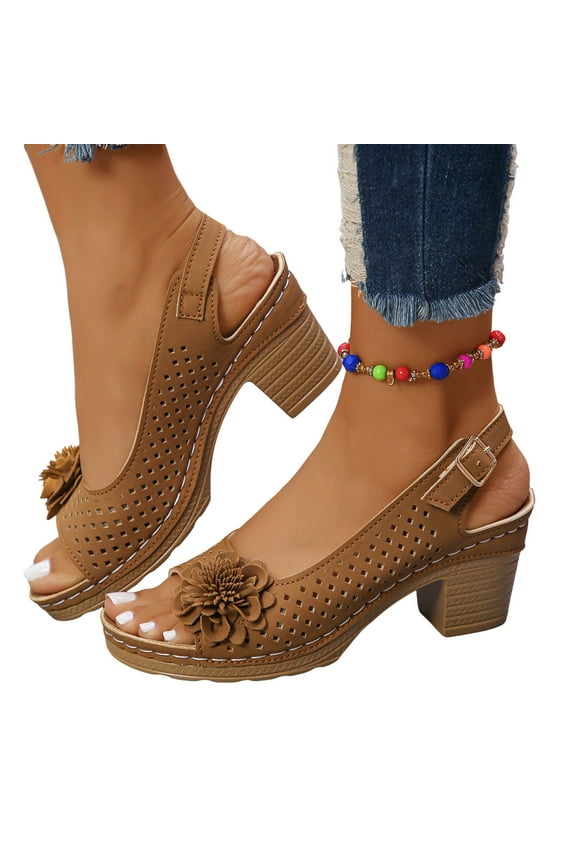 Womens Chunky Block Heels Wedges Shoes Open Toe Slip On Shoes Dressy Slingback Heels for Women