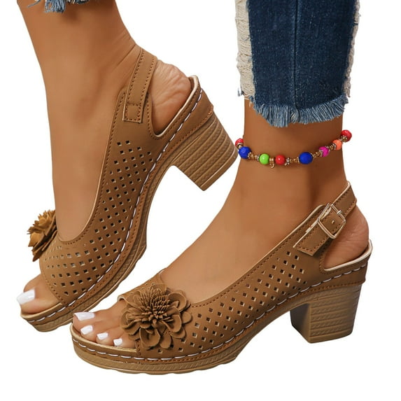 Womens Chunky Block Heels Wedges Shoes Open Toe Slip On Shoes Dressy Slingback Heels for Women