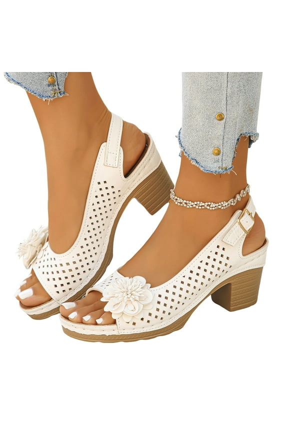 Womens Chunky Block Heels Wedges Shoes Open Toe Slip On Shoes Dressy Slingback Heels for Women