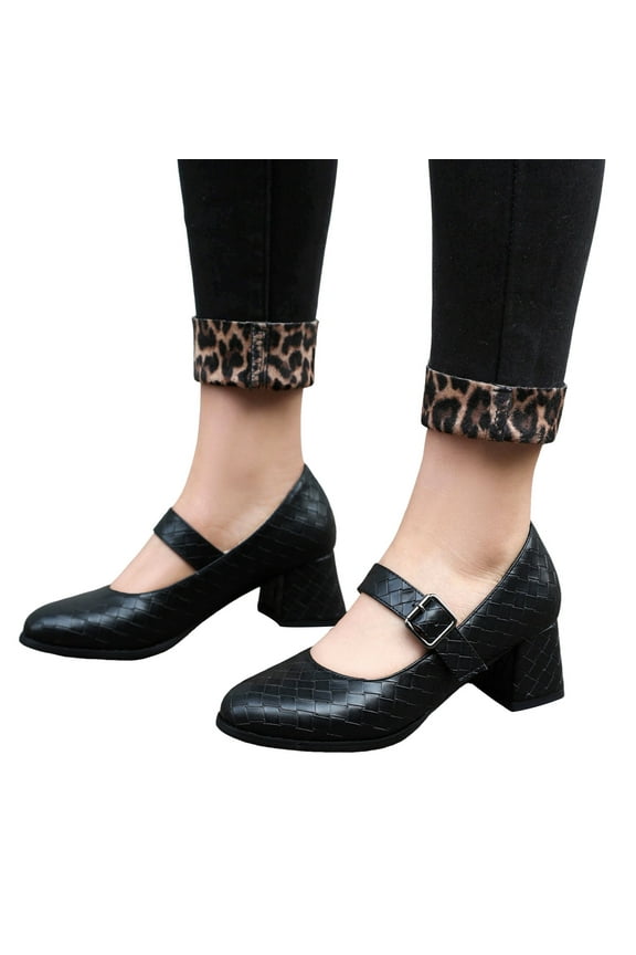 Womens Chunky Block High Heel Dress Shoes for Ladies Business Office Work Formal Leather Pointed Toe Dressy Pumps