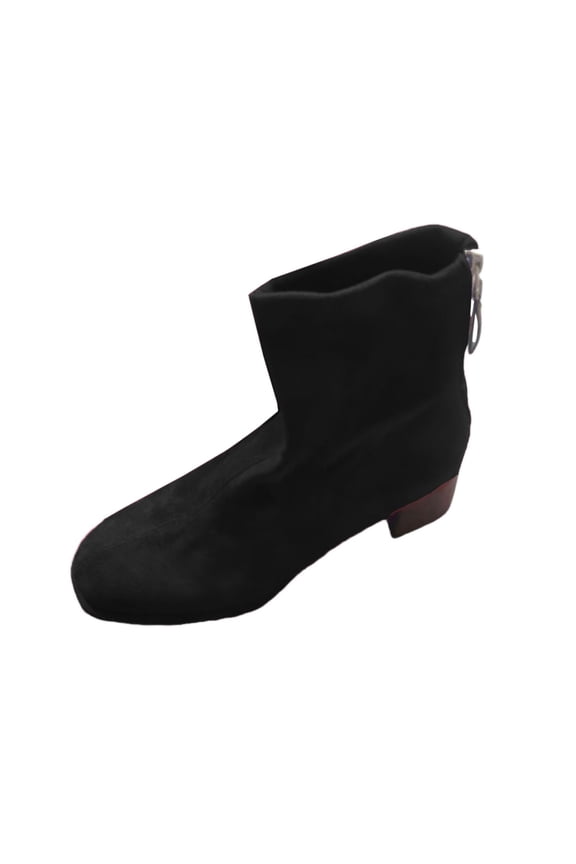 Womens Chunky Block Low Kitten Heel Close Pointed Toe Ankle Boots Short Bootie Ankle Boots Closed Square Toe Block Chunky High Heel Zipper Suede Dress Shoes Vintage Classic 3 Inch