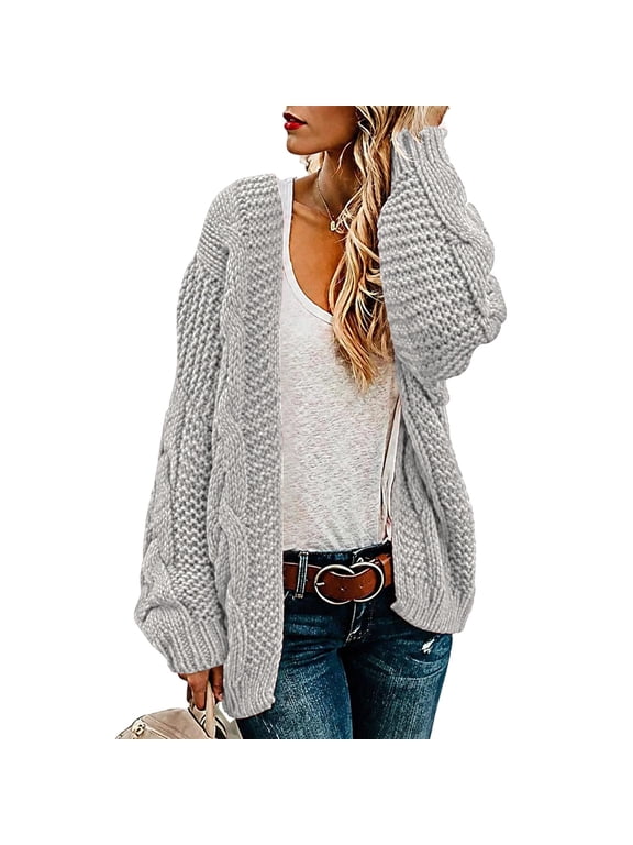 Womens Chunky Cable Knit Cardigan Sweaters Open Front Long Sleeve Slouchy Fall Outwear Coats, 3XL