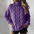 thumbnail image 1 of Womens Chunky Cable Knit Pullover Solid Color Turtleneck Long Sleeve Knitted Sweater Loose Casual Fall Winter Top Purple XL, 1 of 4