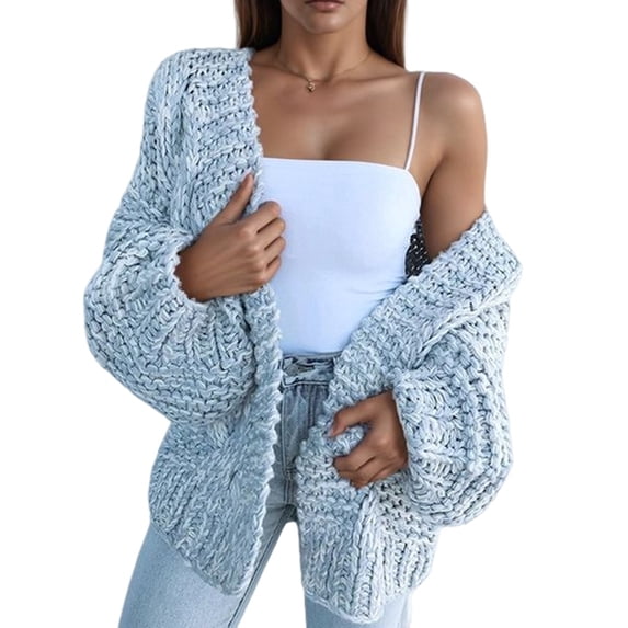 Womens Chunky Cardigan Cable Knit Oversized Open Front Cardigan Sweaters Blue XXL
