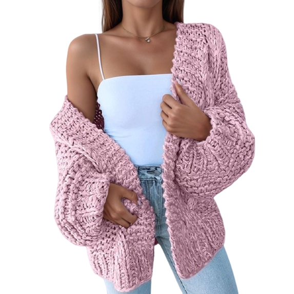 Womens Chunky Cardigan Cable Knit Oversized Open Front Cardigan Sweaters Pink XL
