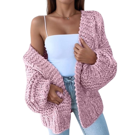 Womens Chunky Cardigan Cable Knit Oversized Open Front Cardigan Sweaters Pink XXXL