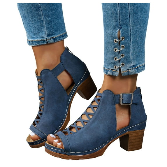 Womens Heel Sandals 2025 Trendy Dressy Sildes Fashion Open Toe Ankle Strap Zipper Slip on Shoes