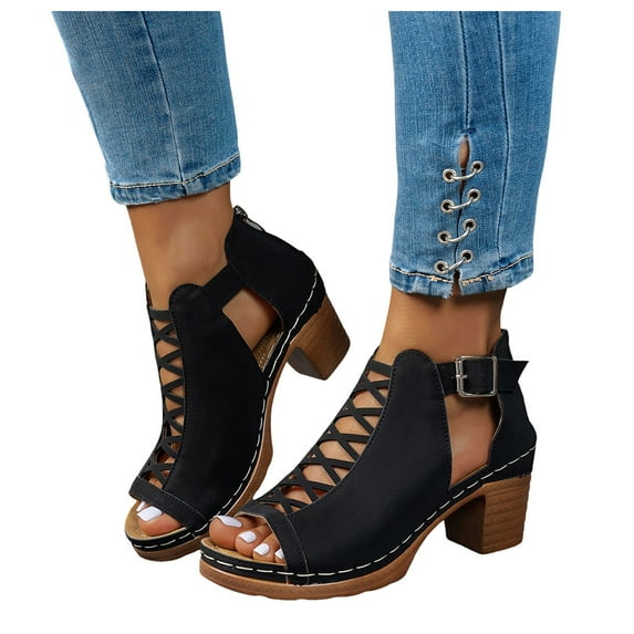 Womens Heel Sandals 2025 Trendy Dressy Sildes Fashion Open Toe Ankle Strap Zipper Slip on Shoes
